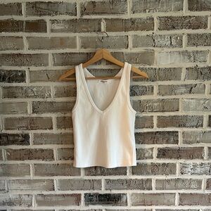perfectwhitetee White V-Neck Crop Maria Tank Top, Size Small